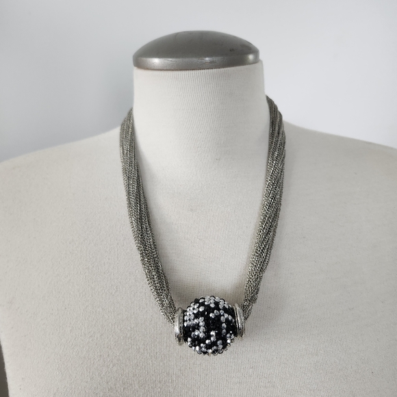 Jewelry - Multi Strands Silver and‎ Black Beaded Fashion Statement Necklace